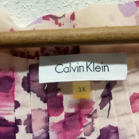 Calvin Klein Pink Floral Tie‎ Front Short Sleeve Semi Sheer Top Plus Size 3X - Picture 8 of 15